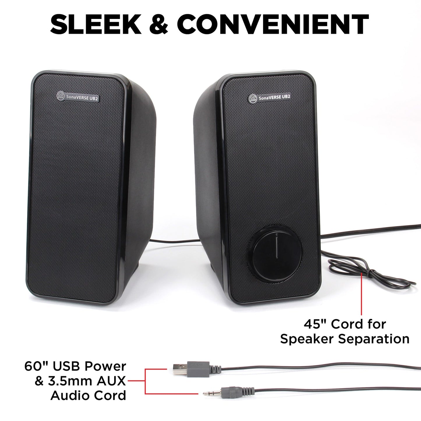 GOgroove SonaVERSE UB2 USB‑Powered 2‑Way Speakers (Blackout)