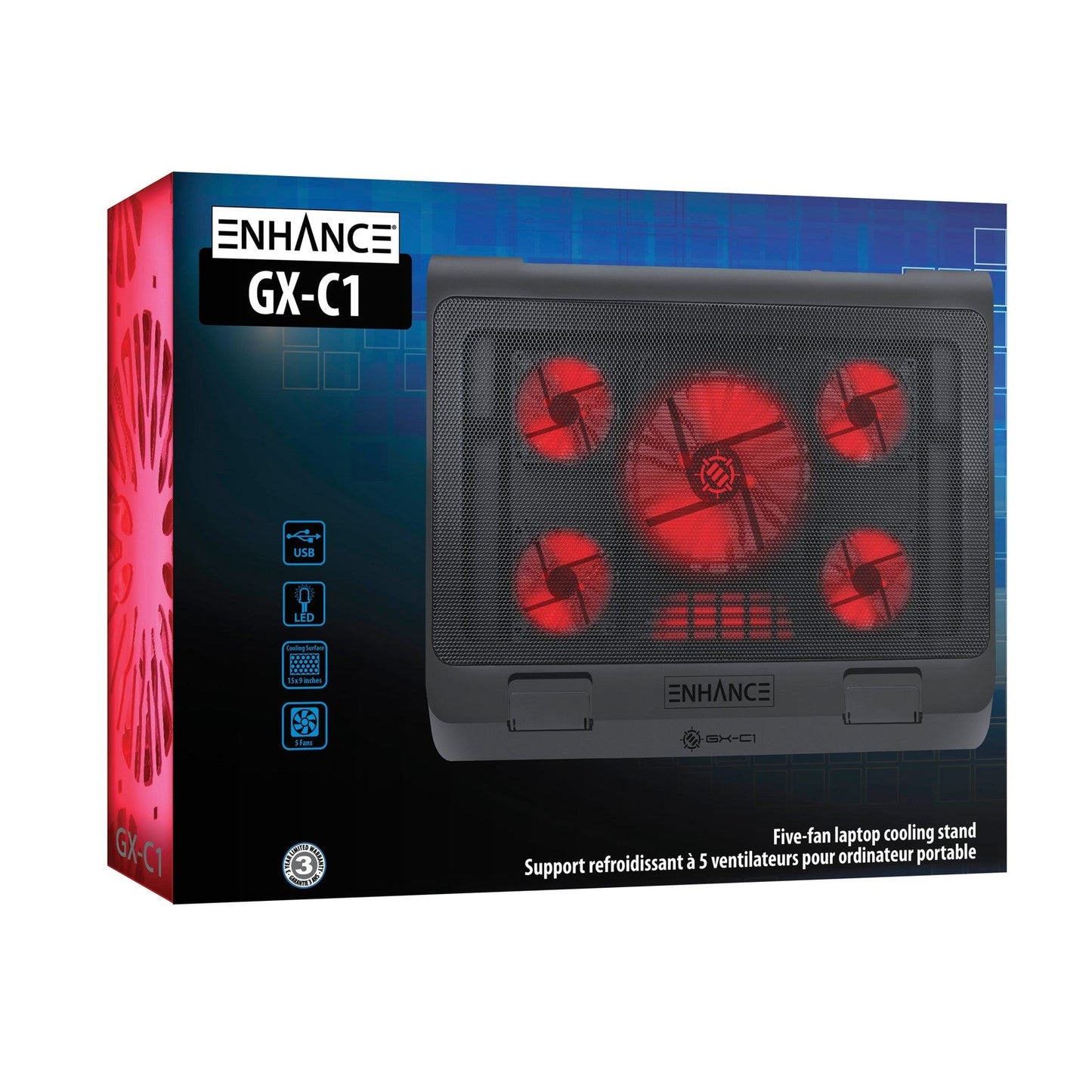 Enhance GXC1 Laptop Stand 5‑Fan USB‑Powered (Red)