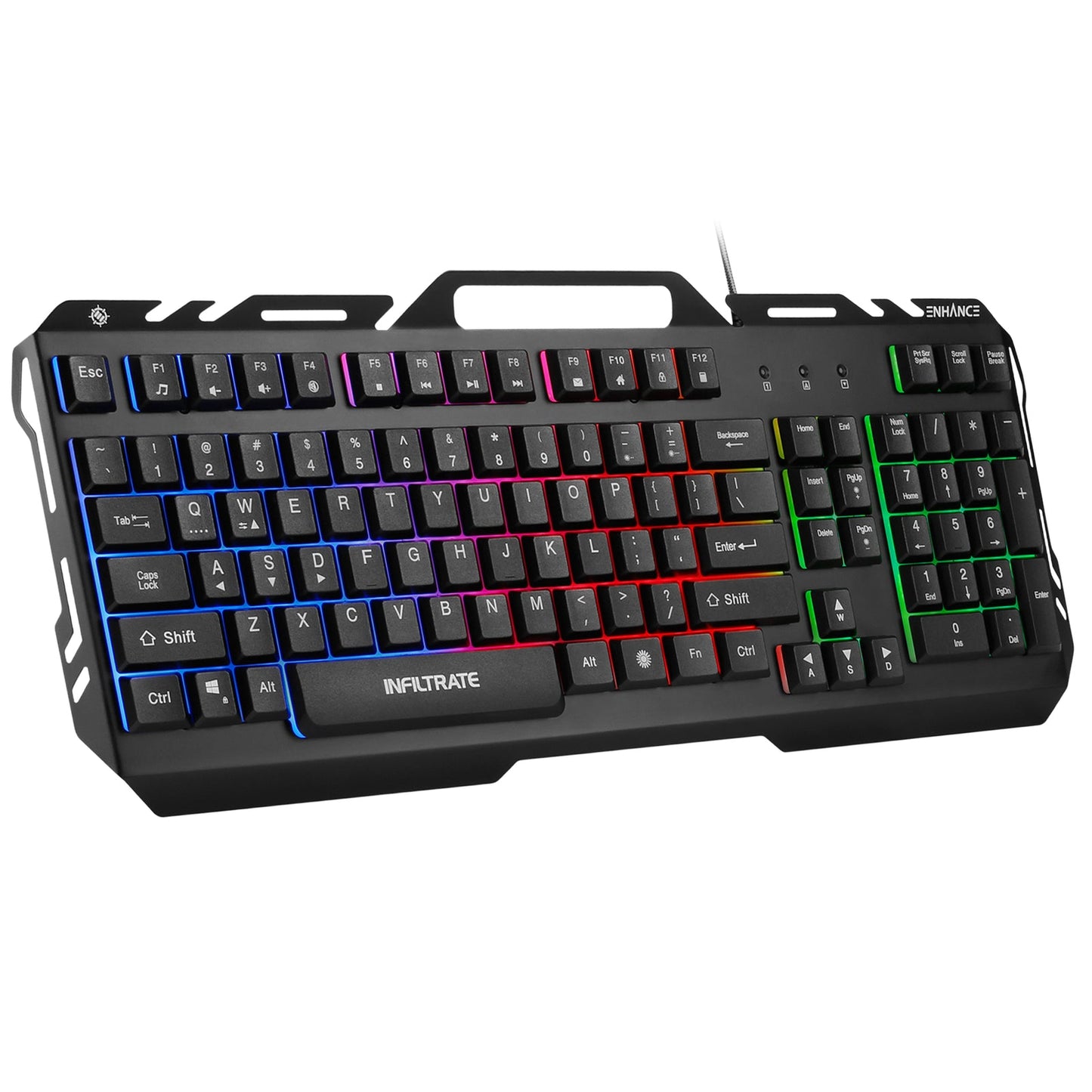 Enhance Infiltrate KL2 Membrane Gaming Keyboard – Multi-Color LED – Metal Build – Quiet Switches