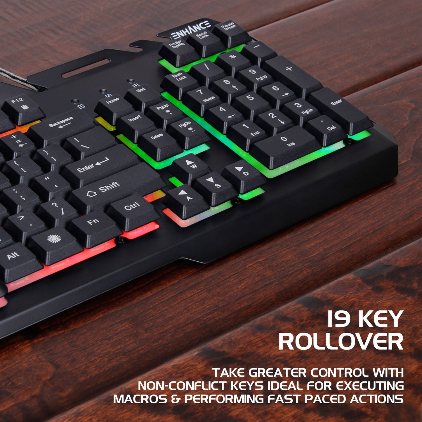 Enhance Infiltrate KL2 Membrane Gaming Keyboard – Multi-Color LED – Metal Build – Quiet Switches
