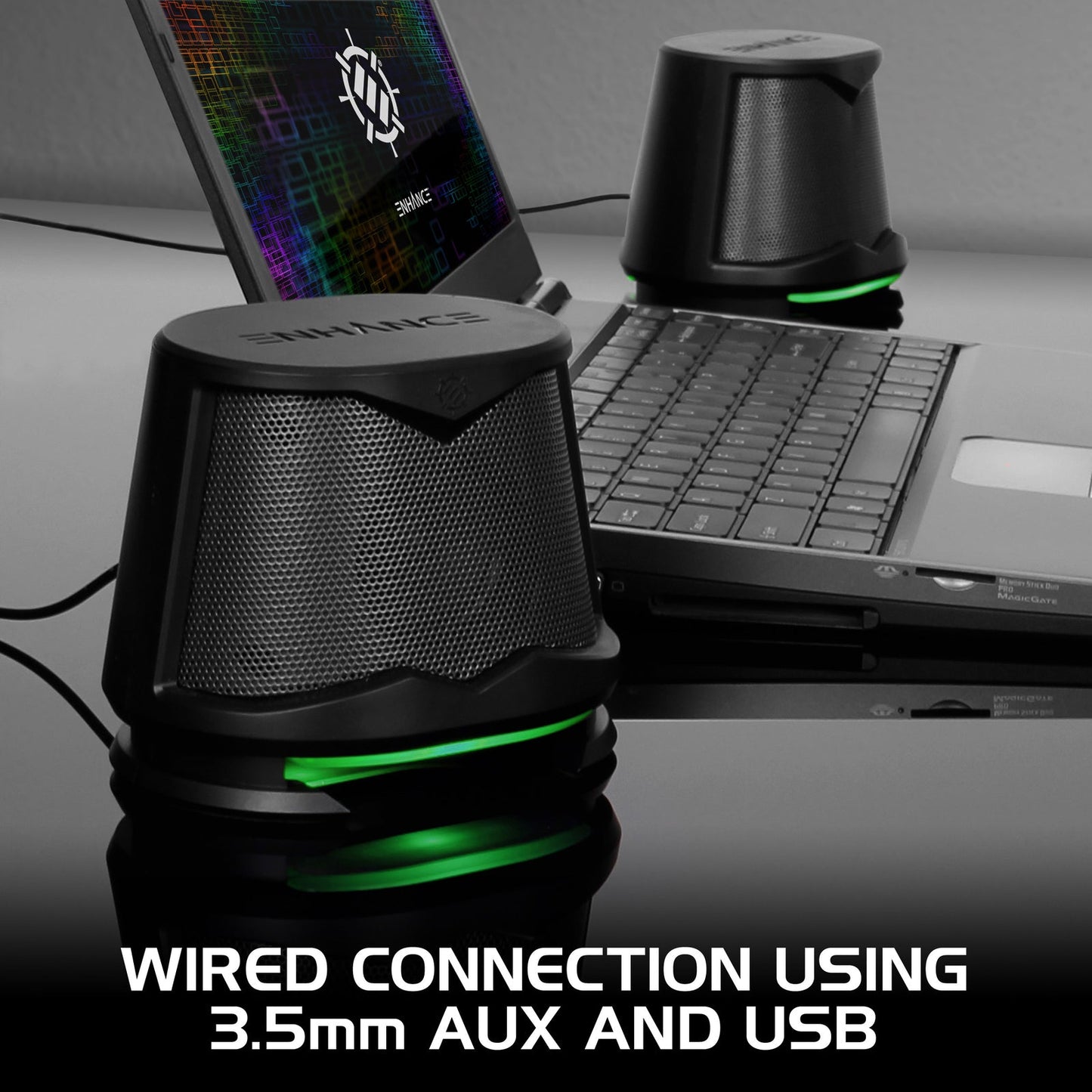 Enhance SB2 USB Powered LED Speakers – Green LED / 10 W Peak