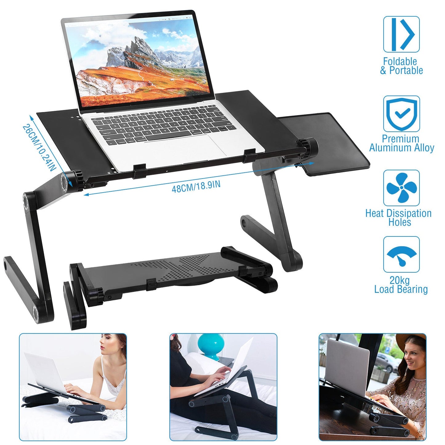iMounTEK GPCT1656 360° Rotatable Portable Desk Stand with Mouse Board (Black)