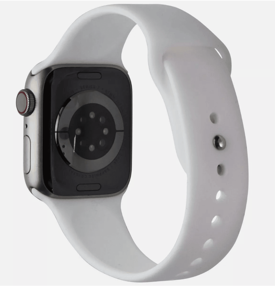 Apple Watch Series 7 (2021) GPS/Cellular A2477 - 45mm Titanium Case -Silicone White Sport band