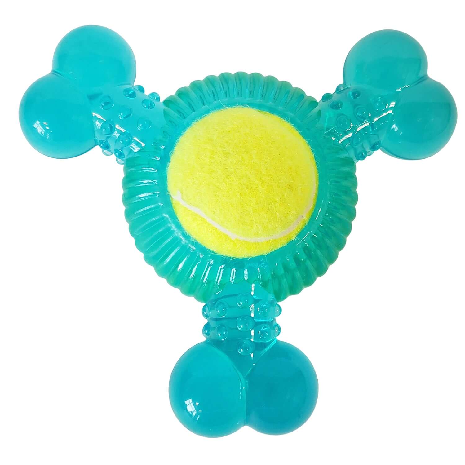 3 - Bone TPR Chew Toy with Squeaker & Tennis Ball for Dogs – Removable Ball & Interactive Play - Mac's Got More
