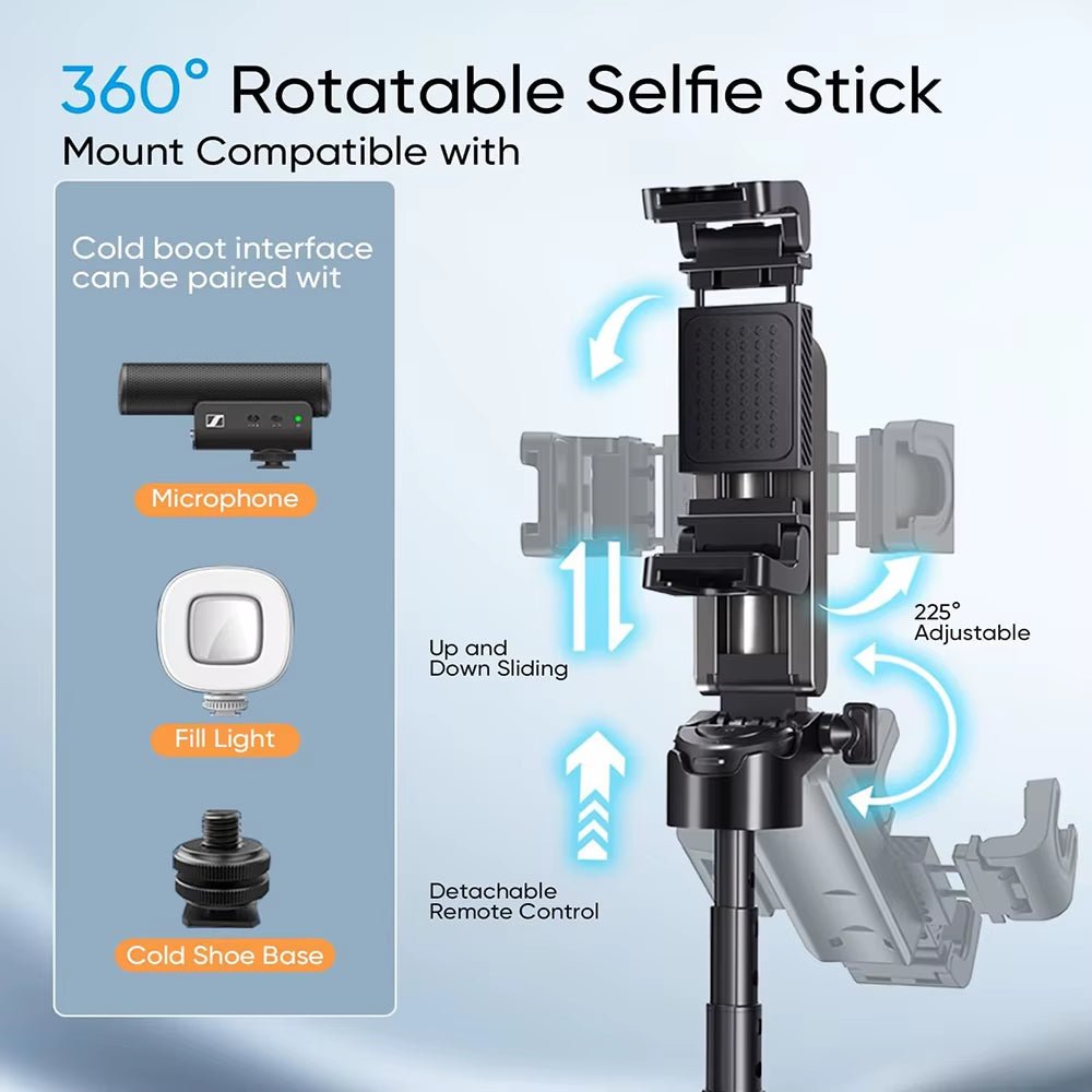 3In1 Selfie Stick Tripod Handle Phone Tripod Selfie Stablizer W Bluetooth Remote Phone Holder for Iphone 16 15 14 13 12 Android - Mac's Got More