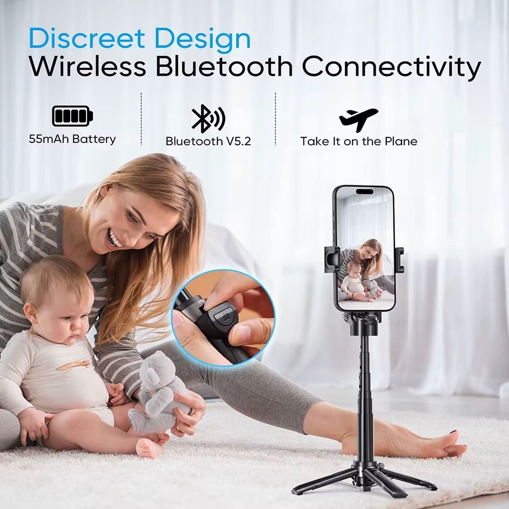 3In1 Selfie Stick Tripod Handle Phone Tripod Selfie Stablizer W Bluetooth Remote Phone Holder for Iphone 16 15 14 13 12 Android - Mac's Got More