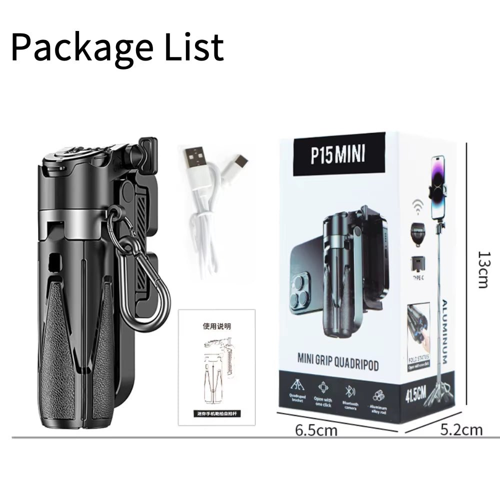 3In1 Selfie Stick Tripod Handle Phone Tripod Selfie Stablizer W Bluetooth Remote Phone Holder for Iphone 16 15 14 13 12 Android - Mac's Got More