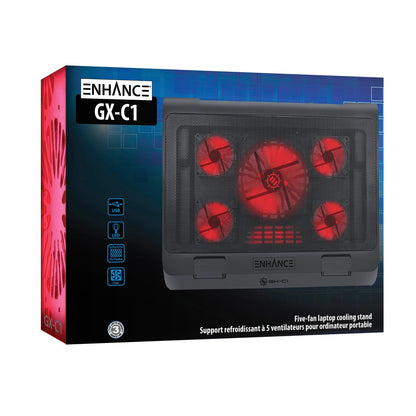 Enhance GXC1 Laptop Stand 5‑Fan USB‑Powered (Red)