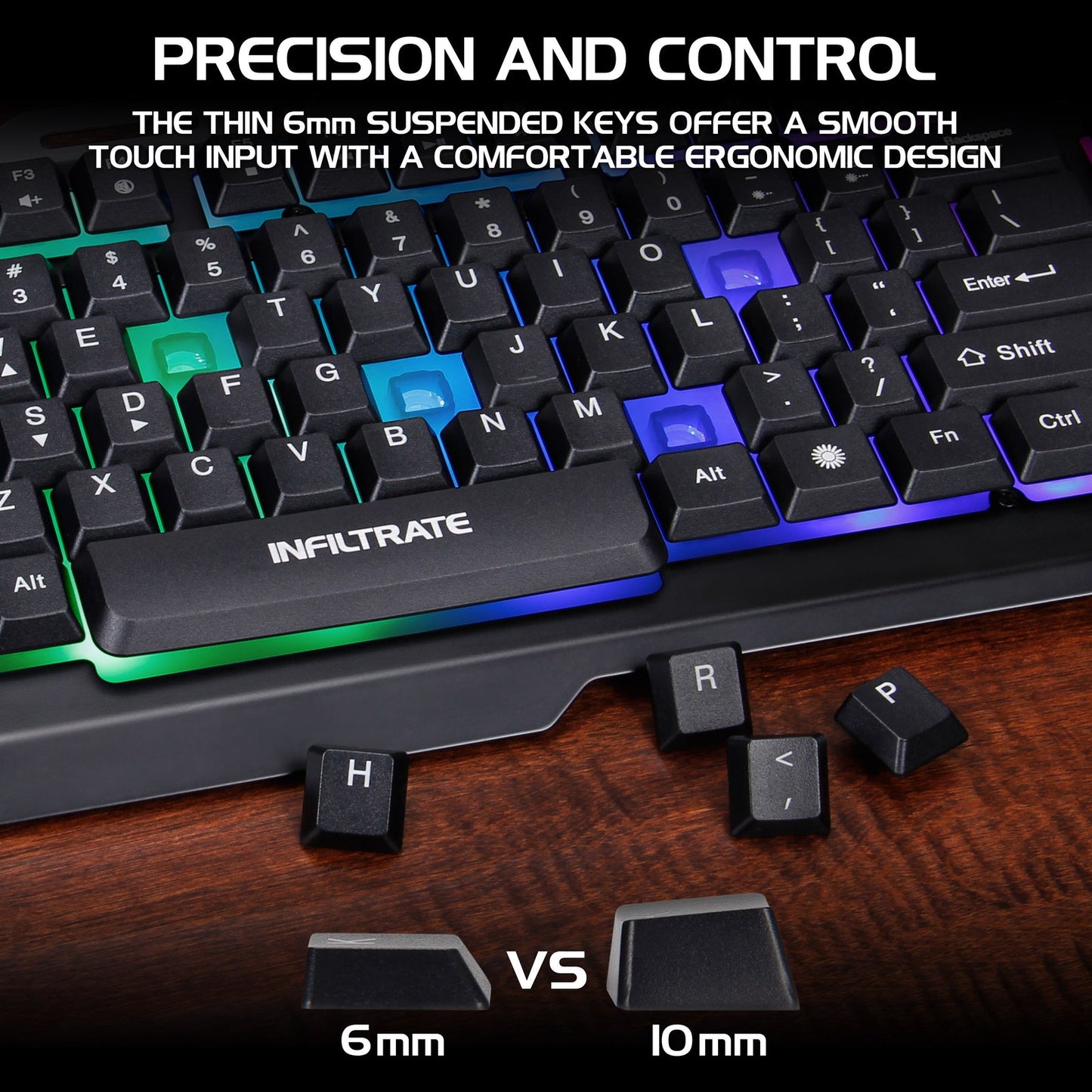 Enhance Infiltrate KL2 Membrane Gaming Keyboard – Multi-Color LED – Metal Build – Quiet Switches