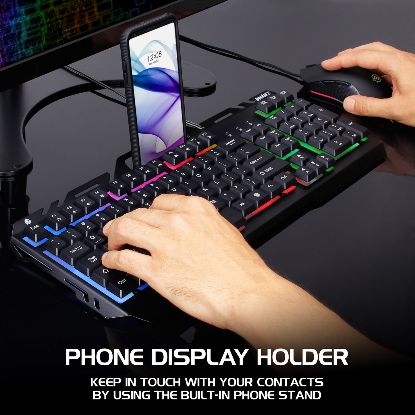 Enhance Infiltrate KL2 Membrane Gaming Keyboard – Multi-Color LED – Metal Build – Quiet Switches
