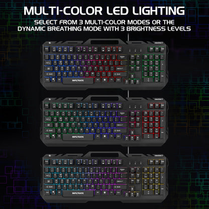Enhance Infiltrate KL2 Membrane Gaming Keyboard – Multi-Color LED – Metal Build – Quiet Switches