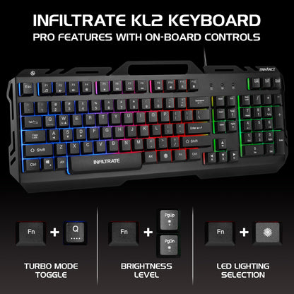 Enhance Infiltrate KL2 Membrane Gaming Keyboard – Multi-Color LED – Metal Build – Quiet Switches