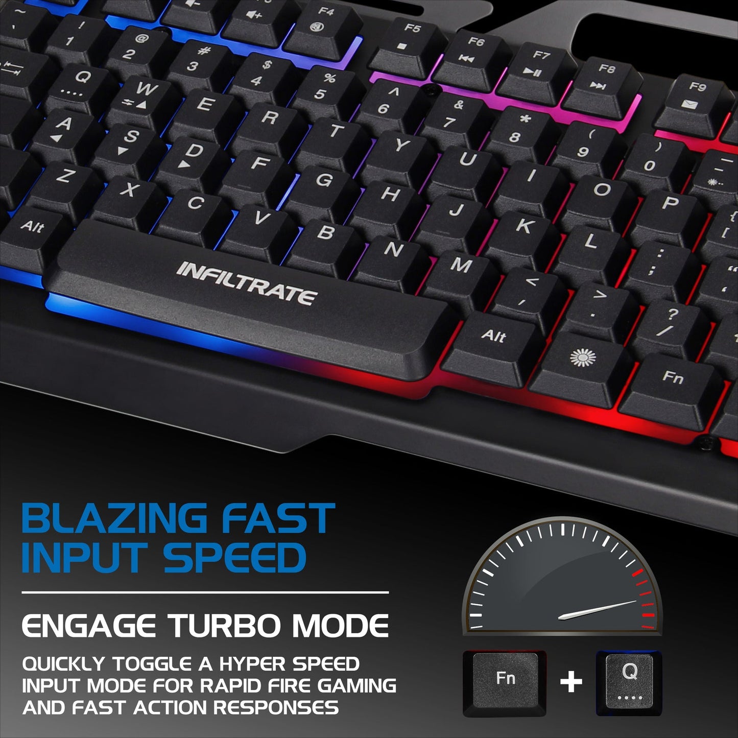 Enhance Infiltrate KL2 Membrane Gaming Keyboard – Multi-Color LED – Metal Build – Quiet Switches