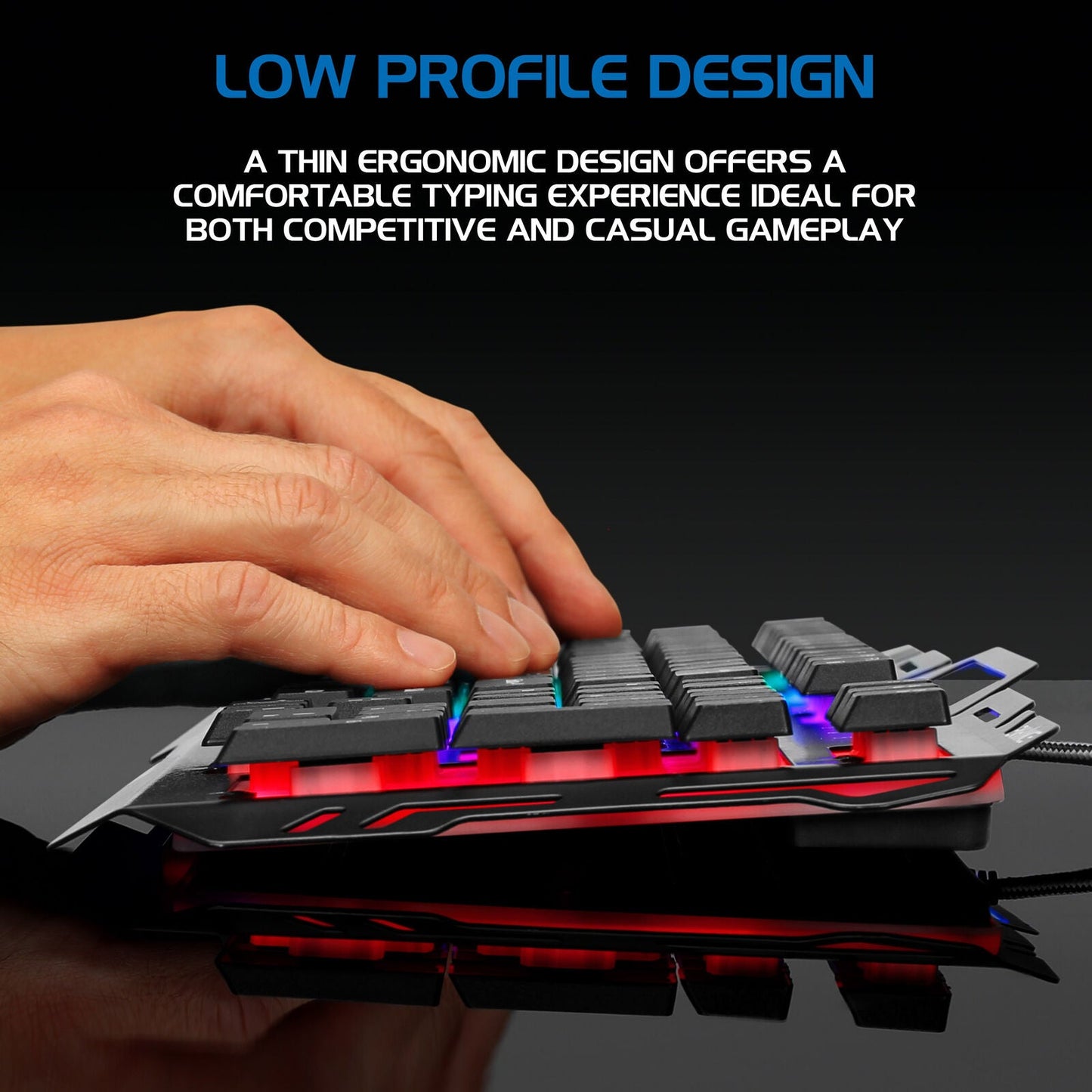 Enhance Infiltrate KL2 Membrane Gaming Keyboard – Multi-Color LED – Metal Build – Quiet Switches
