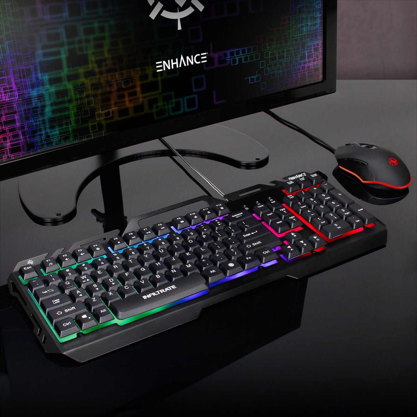 Enhance Infiltrate KL2 Membrane Gaming Keyboard – Multi-Color LED – Metal Build – Quiet Switches