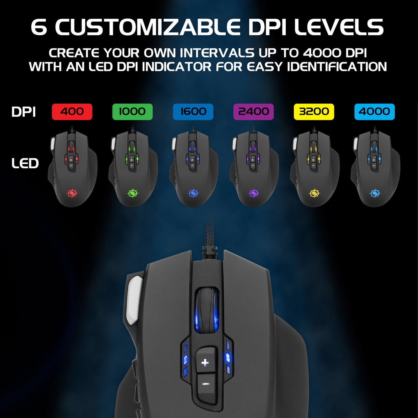 Enhance Theorem 2 MMO Gaming Mouse — 13‑Button, 4000 DPI, Black