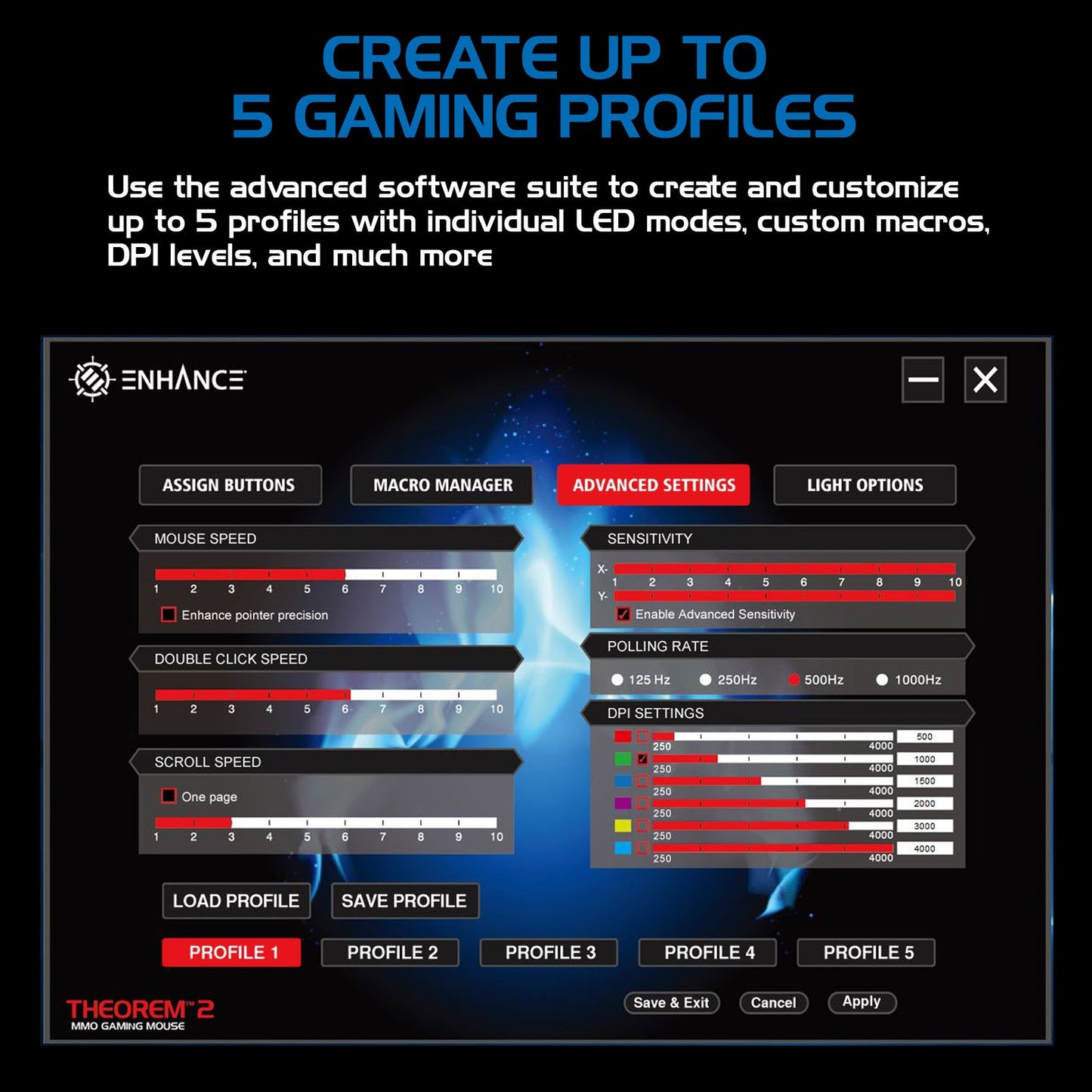 Enhance Theorem 2 MMO Gaming Mouse — 13‑Button, 4000 DPI, Black