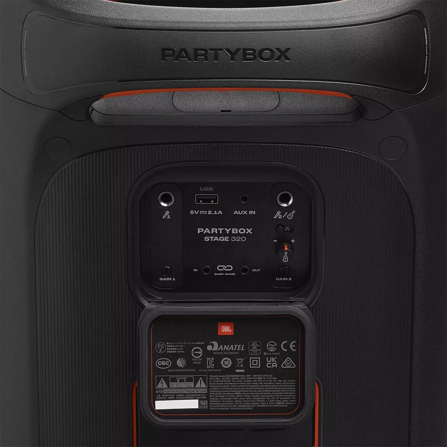 JBL Party Box Stage 320 Bluetooth Party Speaker Illuminated Splash‑Resistant 240W
