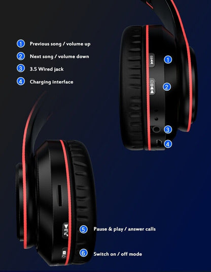 The Perfect Part Super Bass Bluetooth Headphones LED Light