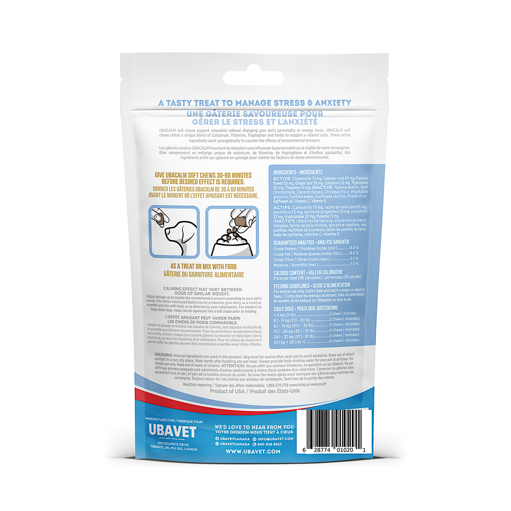 UBAVET UBACALM Calming Soft Chews for Dogs & Cats – Natural Stress & Anxiety Relief
