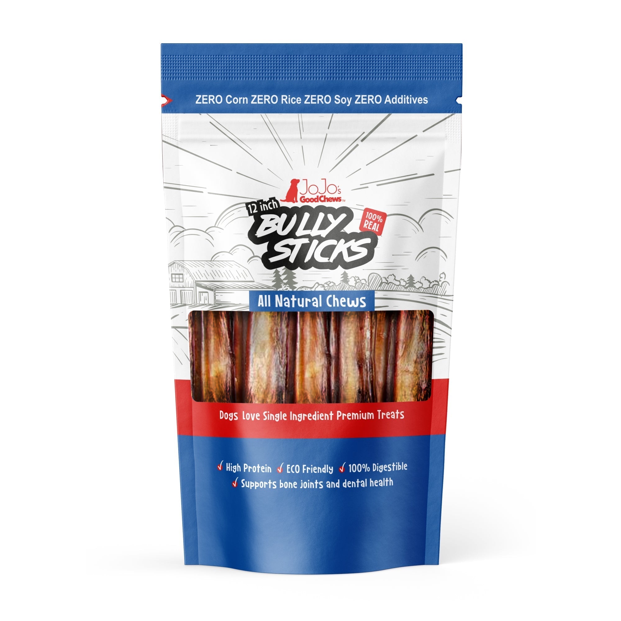 All - Natural Beef Bully Stick Dog Treats, Single Ingredient Dog Chews – 12 - Inch Jumbo (2 - Pack) - Mac's Got More