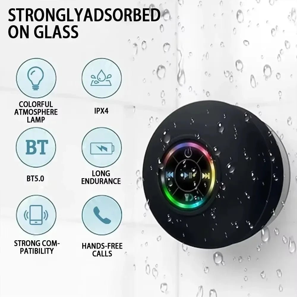 AquaBeat Mini: Waterproof LED Bluetooth Speaker with Powerful Sound & Suction Cup Mount - Mac's Got More