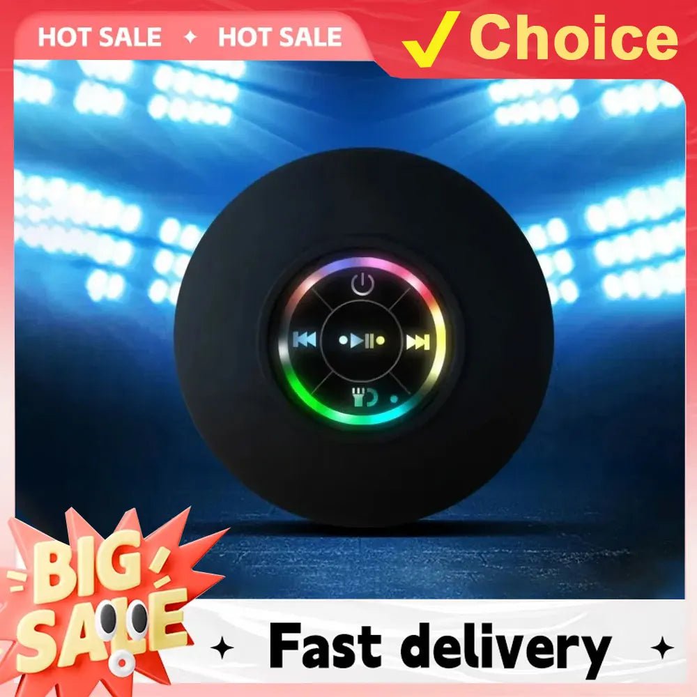 AquaBeat Mini: Waterproof LED Bluetooth Speaker with Powerful Sound & Suction Cup Mount - Mac's Got More