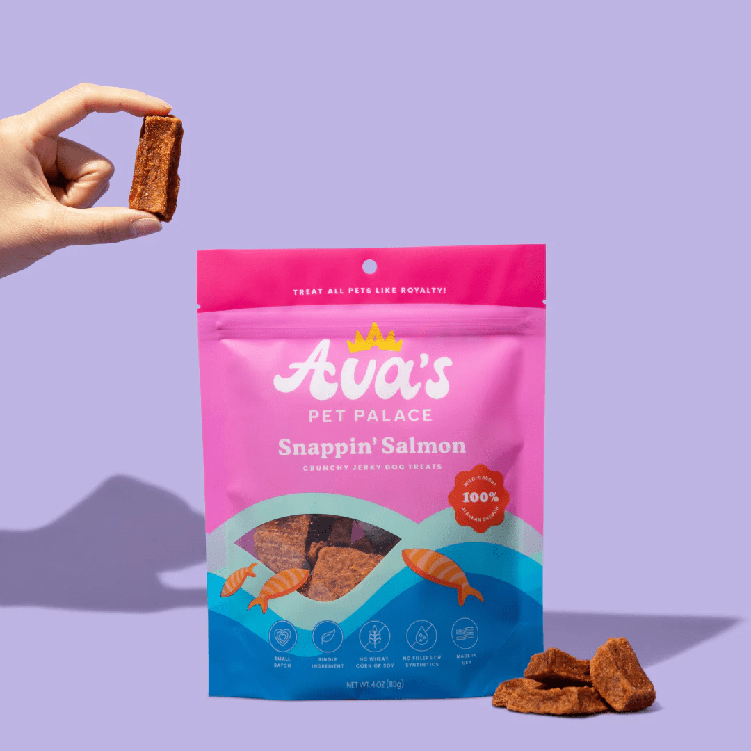 Ava's Pet Palace Crunchy Jerky Dog Treats - Snappin' Salmon Treats (4 oz) - Mac's Got More