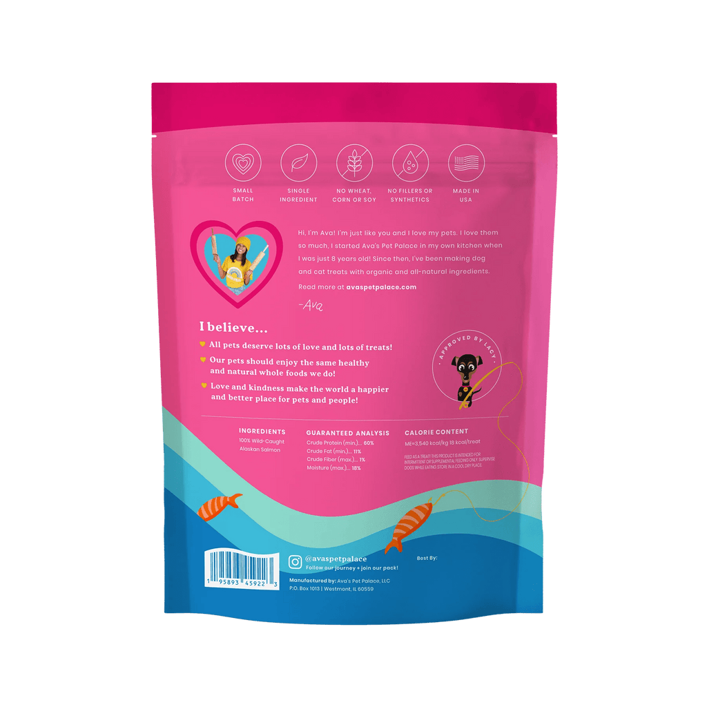 Ava's Pet Palace Crunchy Jerky Dog Treats - Snappin' Salmon Treats (4 oz) - Mac's Got More