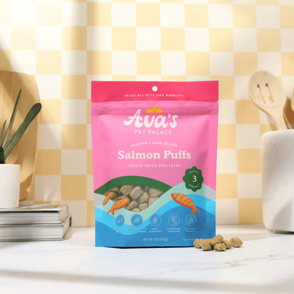Ava's Pet Palace Freeze Dried Dog Treats - Salmon Puffs (3 oz) - Mac's Got More
