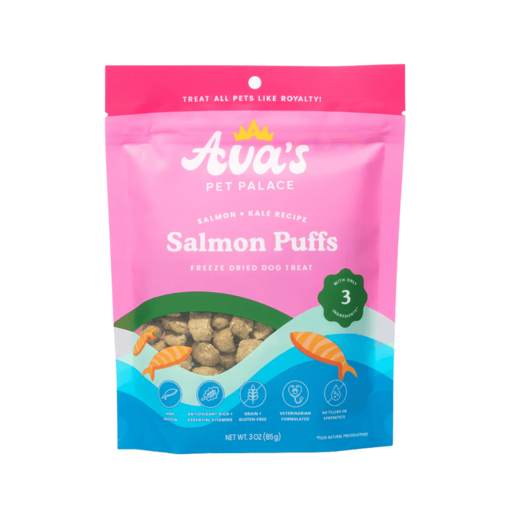 Ava's Pet Palace Freeze Dried Dog Treats - Salmon Puffs (3 oz) - Mac's Got More