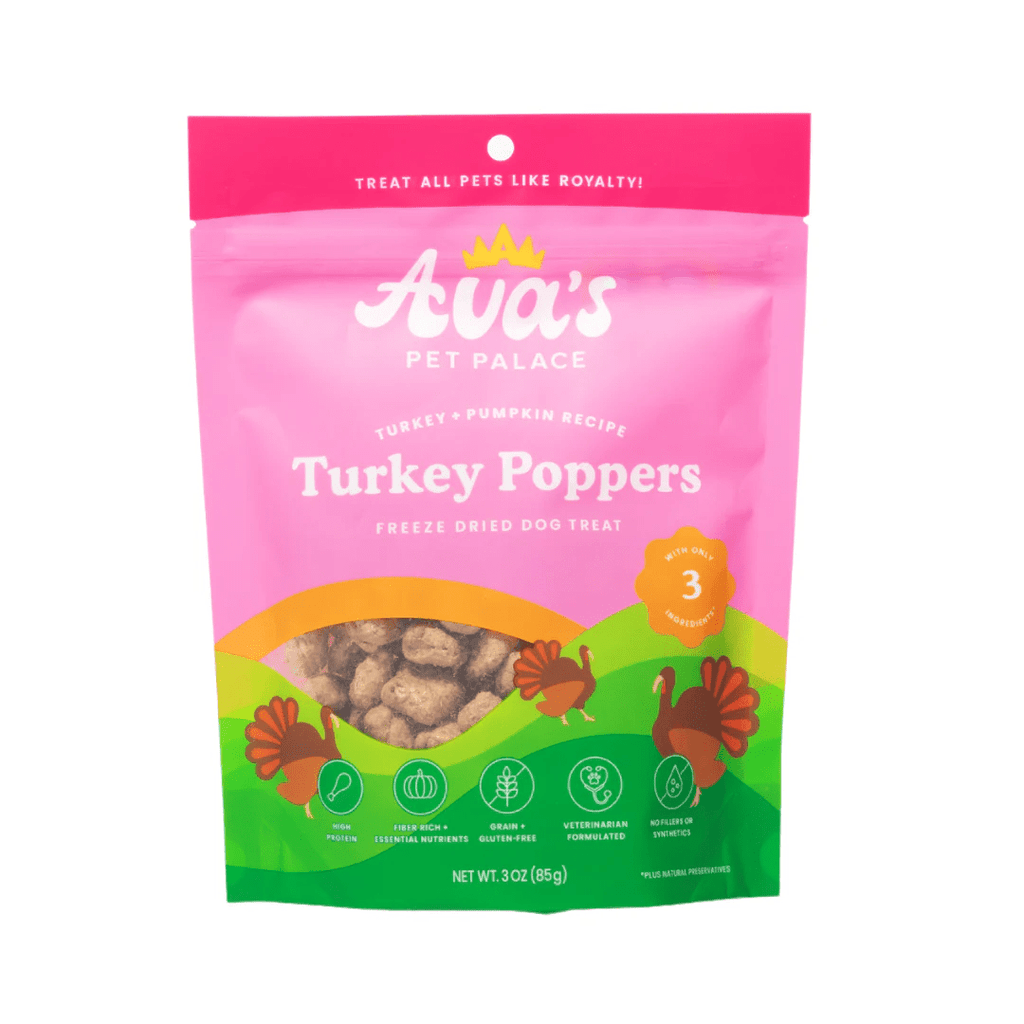 Ava's Pet Palace Freeze Dried Dog Treats - Turkey Poppers (3oz) - Mac's Got More