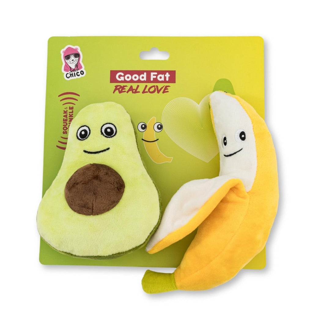Avocado & Banana Plush Dog Toy Gift Set – with Squeaker & Crinkle Paper for Fun Play - Mac's Got More