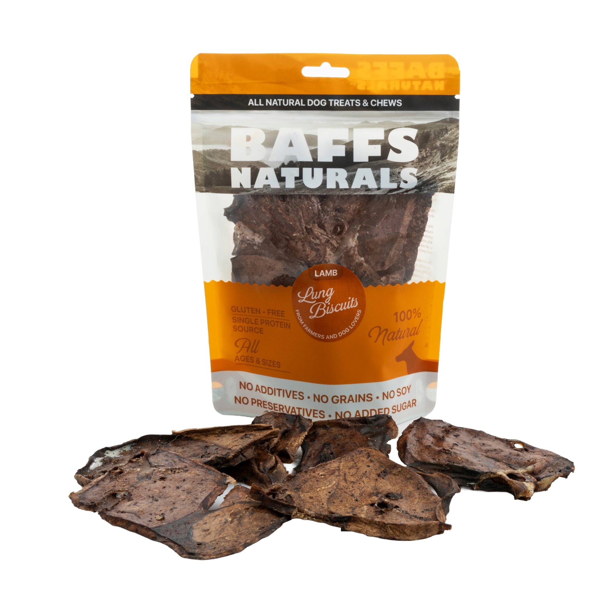BAFFS NATURALS All - Natural Premium Lamb Lung Biscuits – 2 Pack (4oz Each) - Mac's Got More