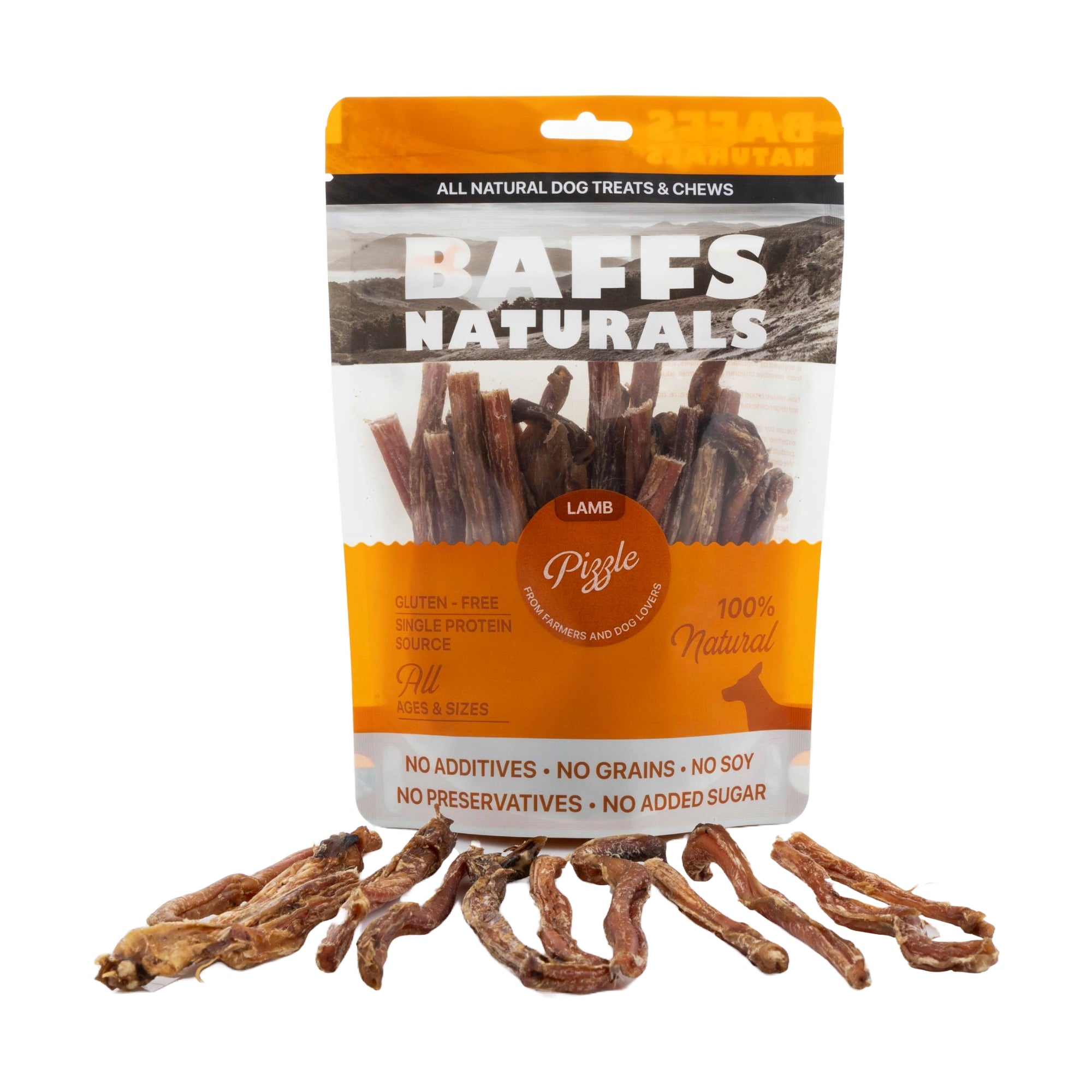 BAFFS NATURALS All - Natural Premium Lamb Pizzle Dog Chews – (8oz Bag) - Mac's Got More