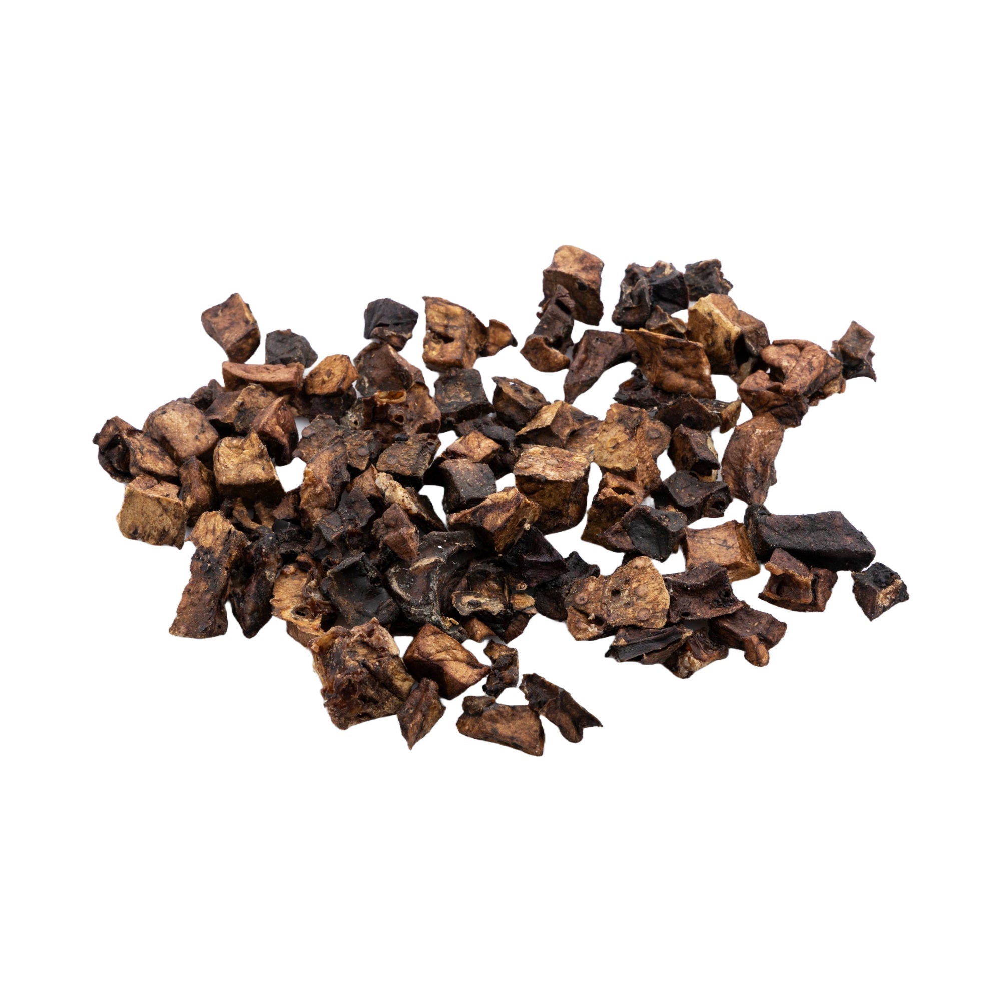 BAFFS NATURALS Lamb Lung Training Bites – All-Natural, Protein-Packed Dog Treats (7oz Bag) scattered on a white background.