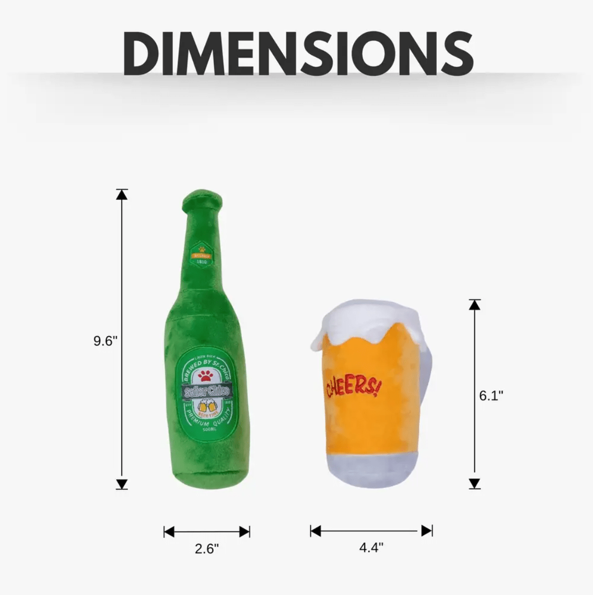 Beers - Cheers Plush Dog Toy Gift Set – with Squeaker & Crinkle Paper for Fun Play - Mac's Got More