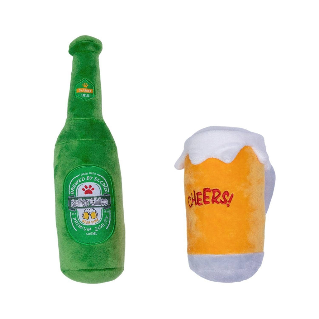 Beers - Cheers Plush Dog Toy Gift Set – with Squeaker & Crinkle Paper for Fun Play - Mac's Got More