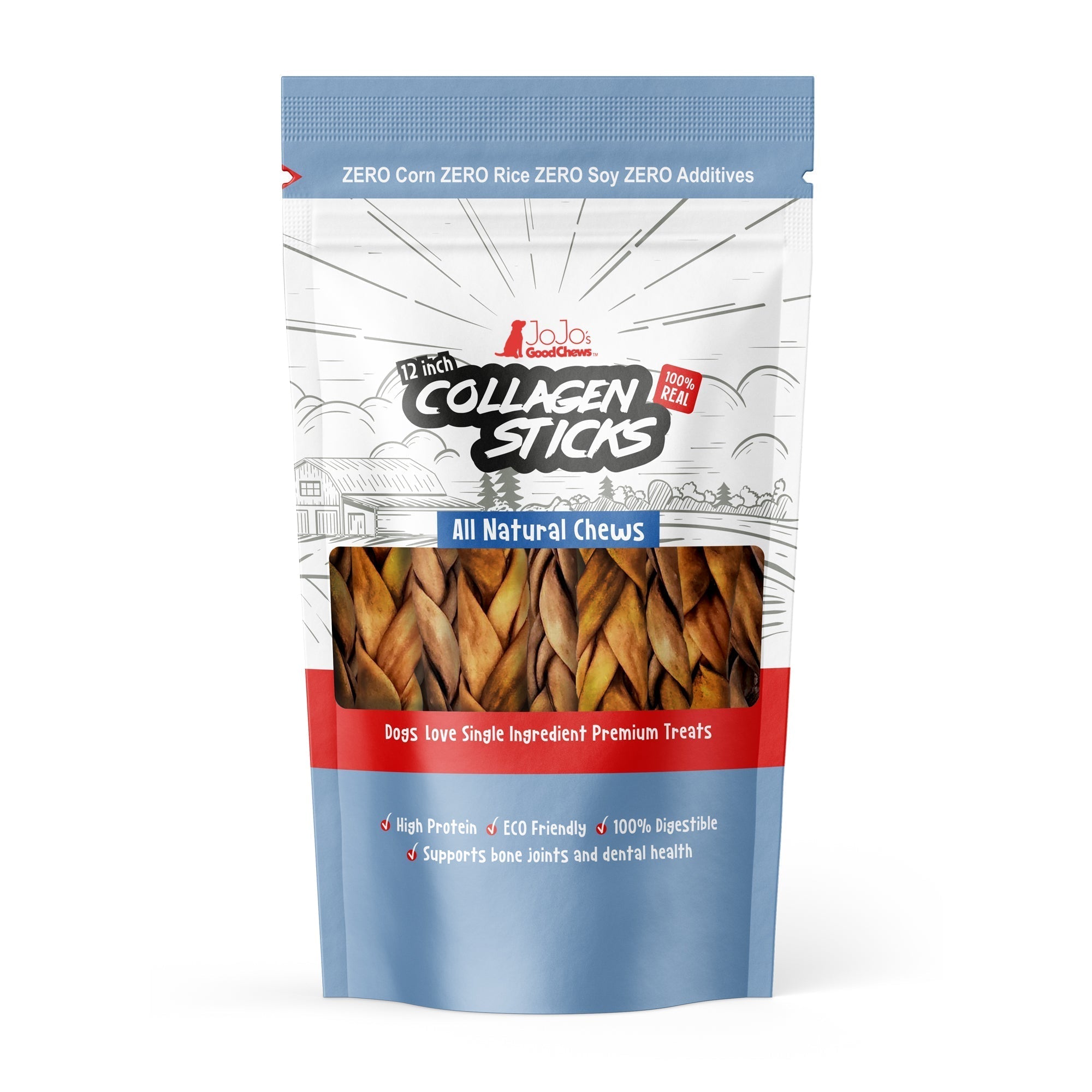 Braided Collagen Stick Dog Treats for Joint Health - 12 - Inch Standard (4 - Pack) - Mac's Got More