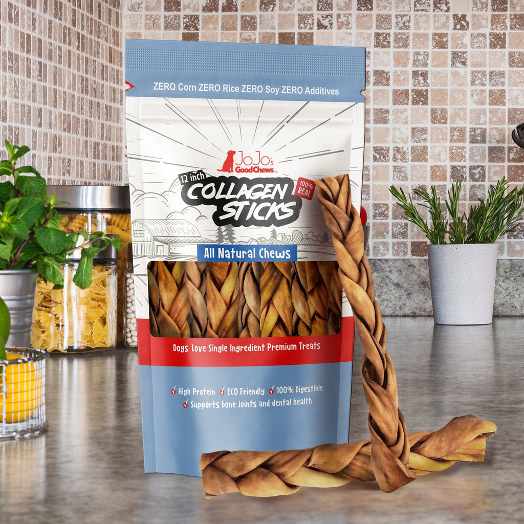 Braided Collagen Stick Dog Treats for Joint Health - 12 - Inch Standard (4 - Pack) - Mac's Got More