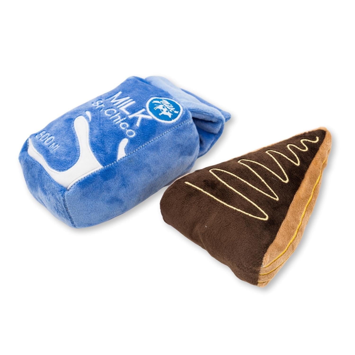 Cake Slice & Milk Midnight Snack Plush Dog Toy Gift Set – with Squeaker & Crinkle Paper - Mac's Got More