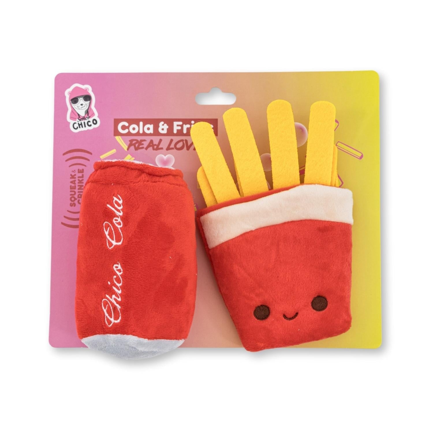 Cola & Fries Plush Dog Toy Gift Set – with Squeaker & Crinkle Paper for Fun Play - Mac's Got More