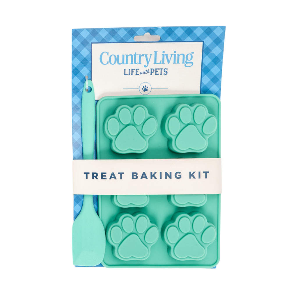 Country Living 3 - Piece Silicone Baking Kit – Includes 2 Baking Trays (6 - Cavity Paw Print Mold) & Spatula – for Homemade Dog Treats, Candy, Chocolate, and Ice Cubes - Mac's Got More