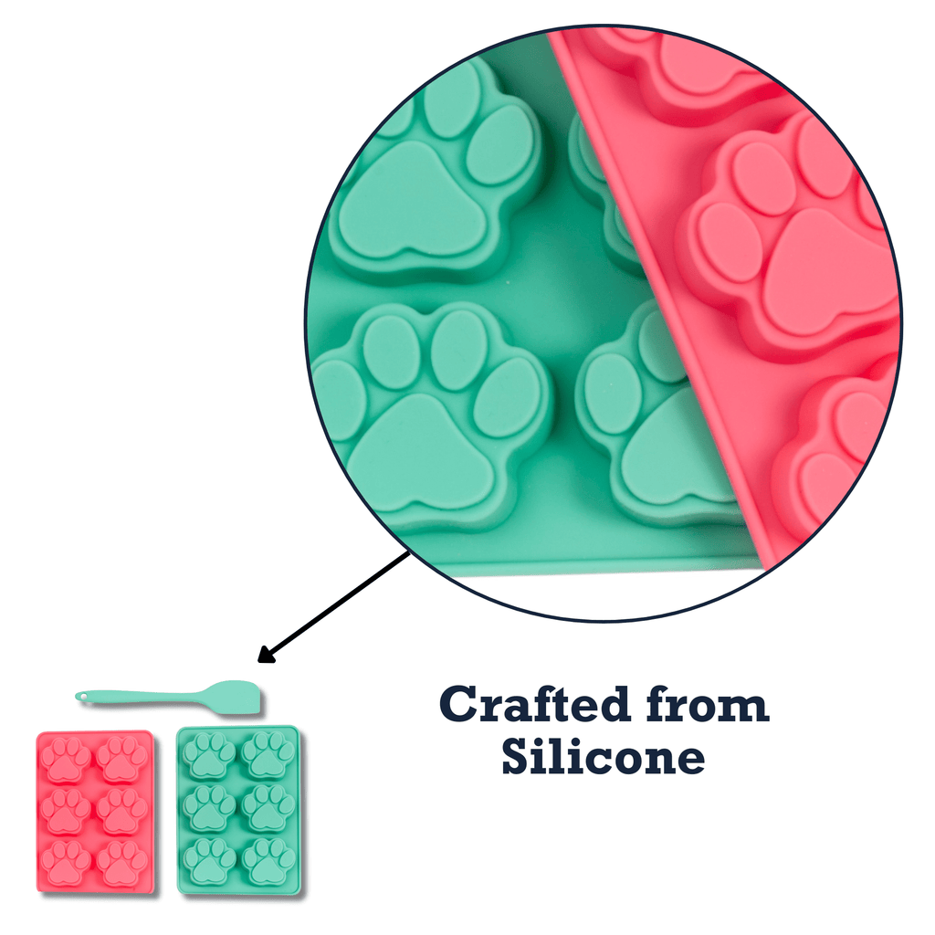 Country Living 3 - Piece Silicone Baking Kit – Includes 2 Baking Trays (6 - Cavity Paw Print Mold) & Spatula – for Homemade Dog Treats, Candy, Chocolate, and Ice Cubes - Mac's Got More