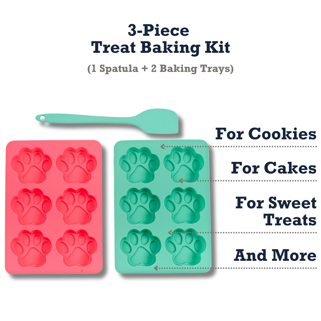 Country Living 3 - Piece Silicone Baking Kit – Includes 2 Baking Trays (6 - Cavity Paw Print Mold) & Spatula – for Homemade Dog Treats, Candy, Chocolate, and Ice Cubes - Mac's Got More