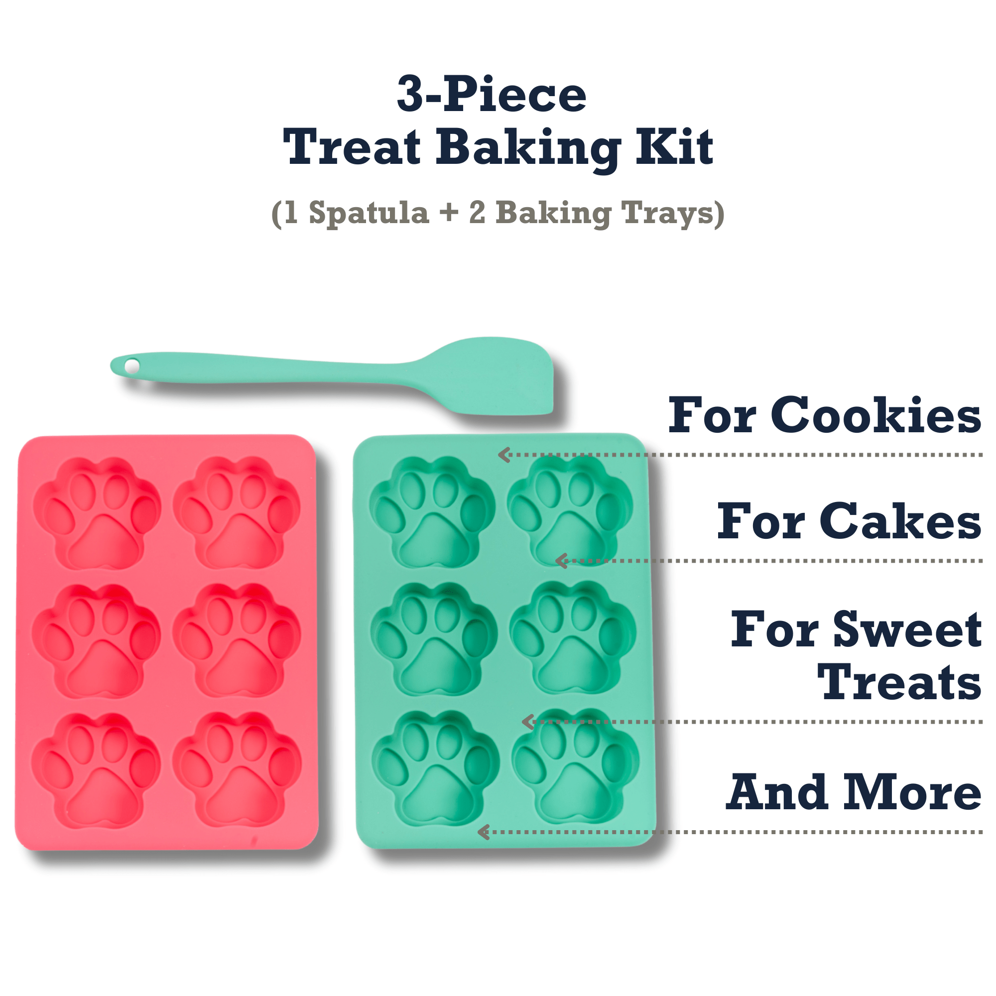 Country Living 3 - Piece Silicone Baking Kit – Includes 2 Baking Trays (6 - Cavity Paw Print Mold) & Spatula – for Homemade Dog Treats, Candy, Chocolate, and Ice Cubes - Mac's Got More