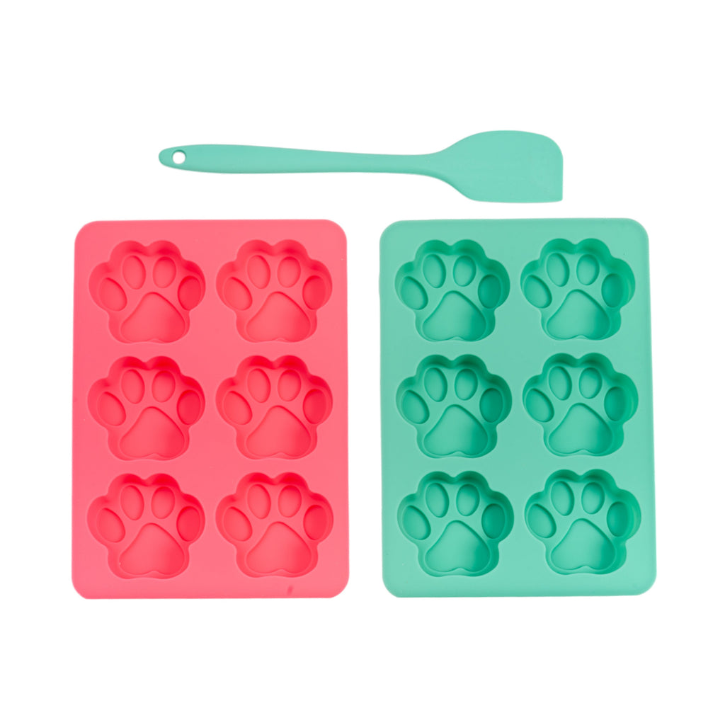 Country Living 3 - Piece Silicone Baking Kit – Includes 2 Baking Trays (6 - Cavity Paw Print Mold) & Spatula – for Homemade Dog Treats, Candy, Chocolate, and Ice Cubes - Mac's Got More