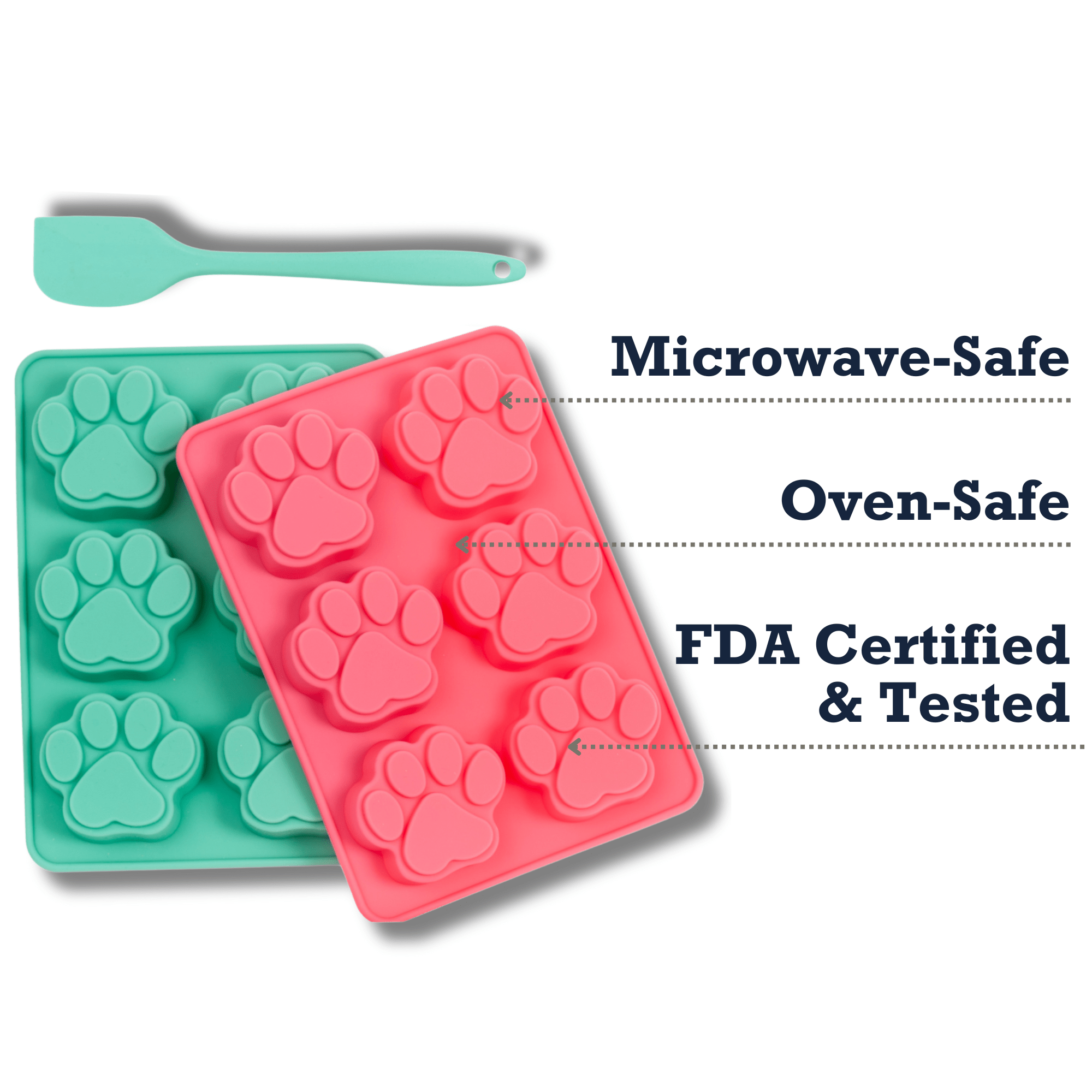 Country Living 3 - Piece Silicone Baking Kit – Includes 2 Baking Trays (6 - Cavity Paw Print Mold) & Spatula – for Homemade Dog Treats, Candy, Chocolate, and Ice Cubes - Mac's Got More