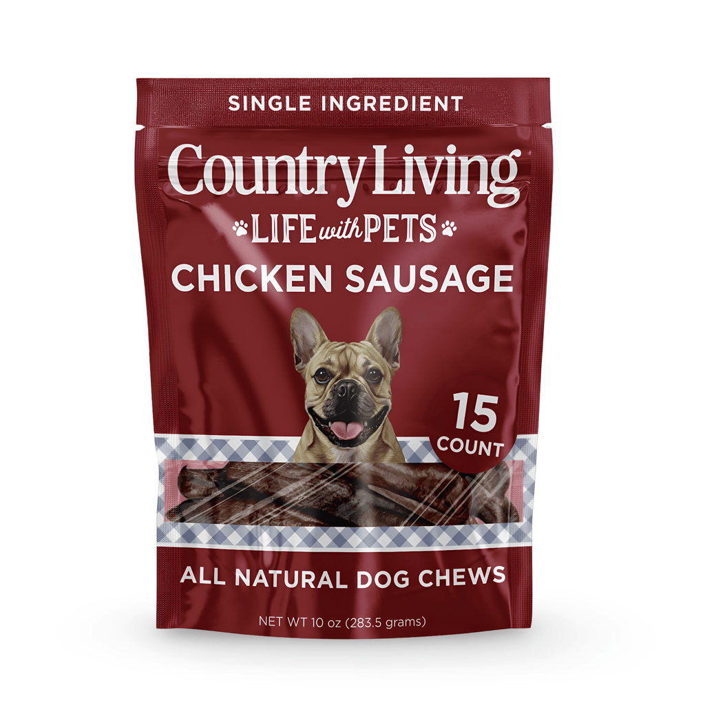 Country Living 4” - 5” Beef Flavored Chicken Sausage Dog Treats – 15 Count Bag – Soft & Chewy, High - Protein Training & Reward Treats – Grain - Free, No Artificial Flavors or Preservatives - Mac's Got More