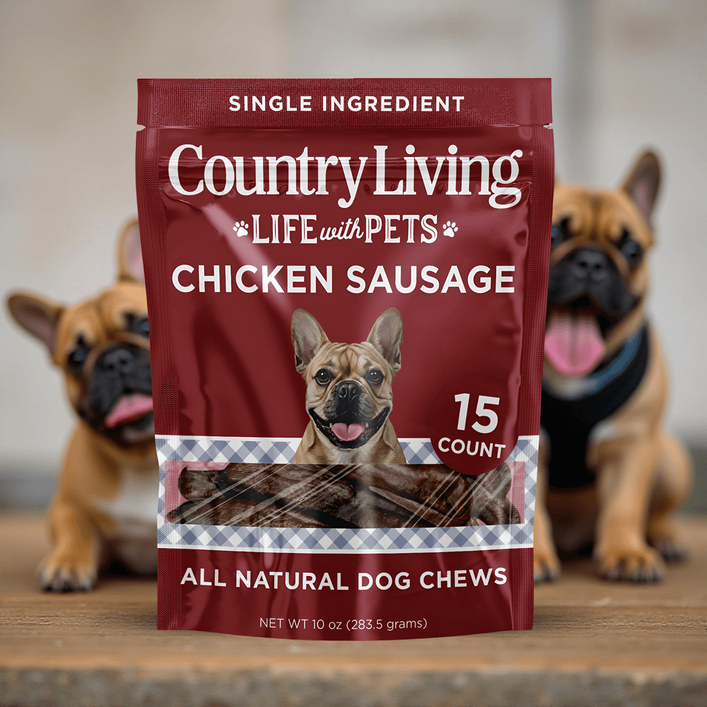 Country Living 4” - 5” Beef Flavored Chicken Sausage Dog Treats – 15 Count Bag – Soft & Chewy, High - Protein Training & Reward Treats – Grain - Free, No Artificial Flavors or Preservatives - Mac's Got More